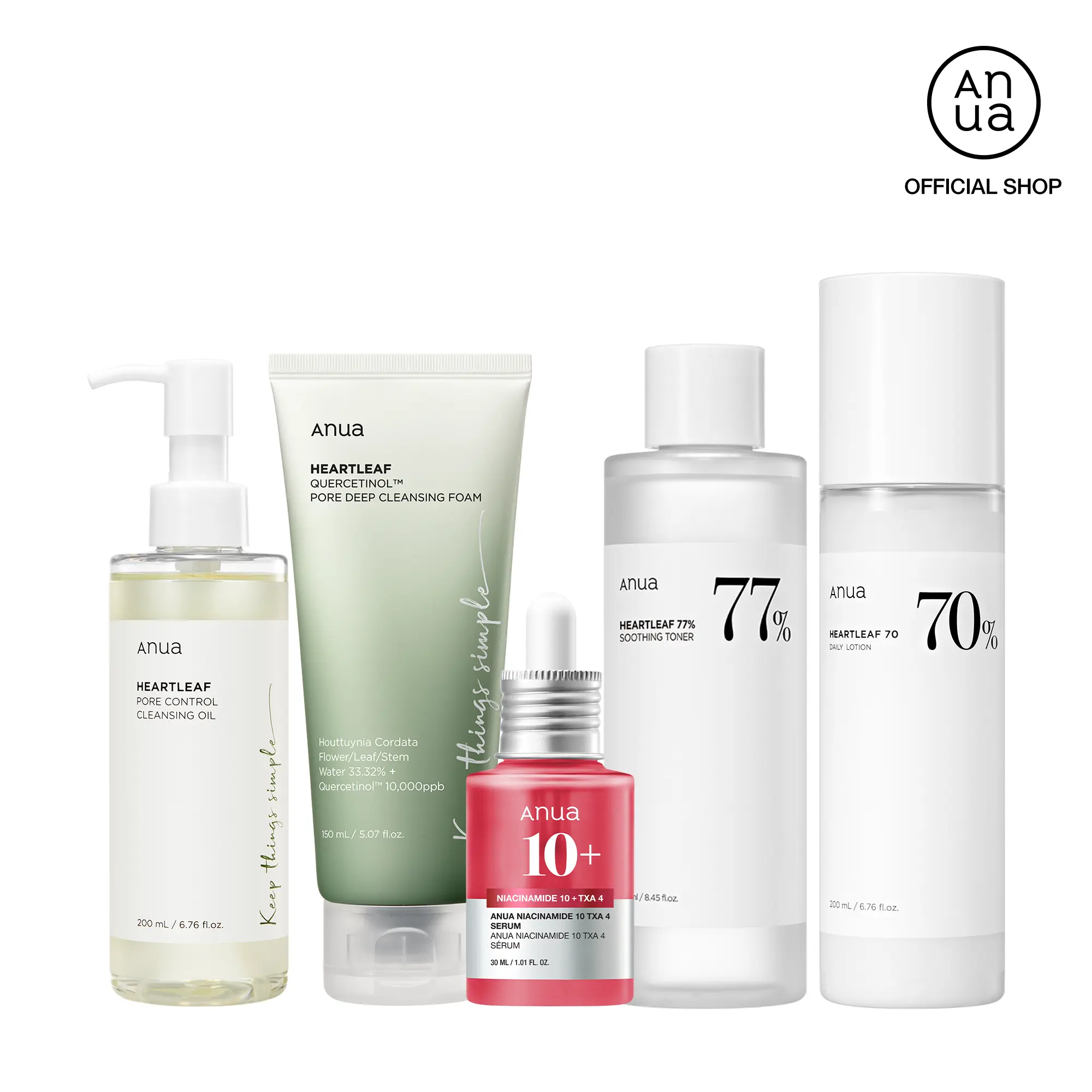 [Anua Official Shop] Ultimate Skincare Routine Set｜Cleansing oil + Deep Cleansing foam +Toner + Discoloration Serum + Moisturizing lotion, Pore Control, Hydrating