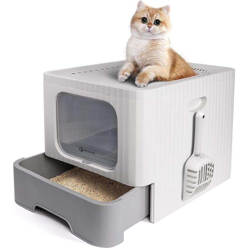 TikTok Shop Enclosed Cat Litter Box Large Covered Kitty Litter Box with Lid Big Top Entry Deep Tray Anti Splashing Easy to Clean 20.3 x 15.6 x 15 Inches