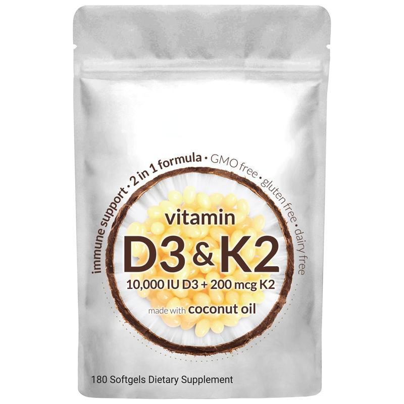 2in1 vitamin D3 + K2 coconut oil soft capsules. Abioavailable complex