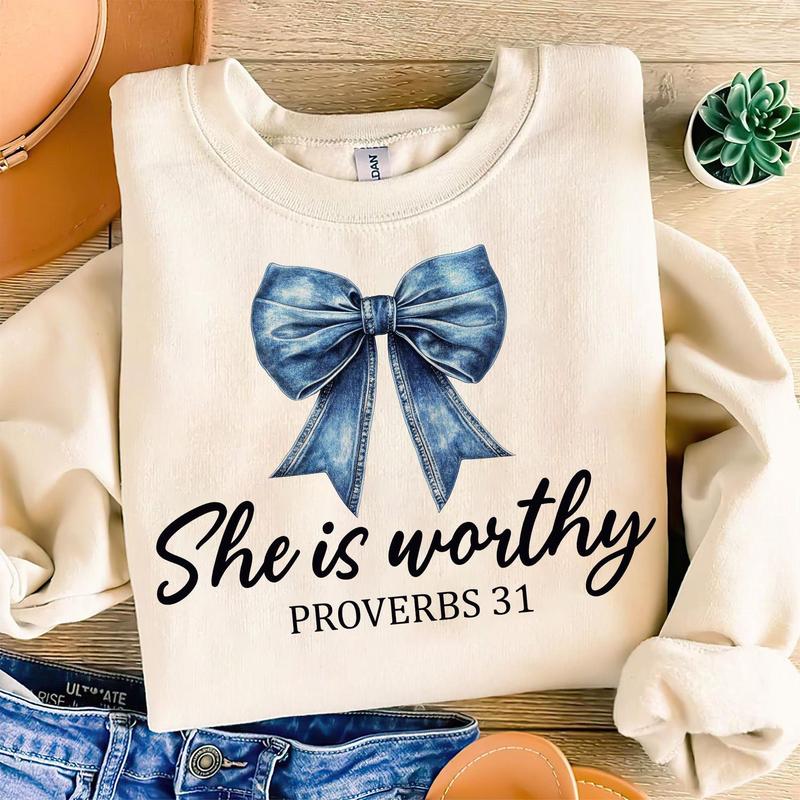She is Worthy Bow Women's Christian Shirts She is Worthy Bow Women's Christian Shirts