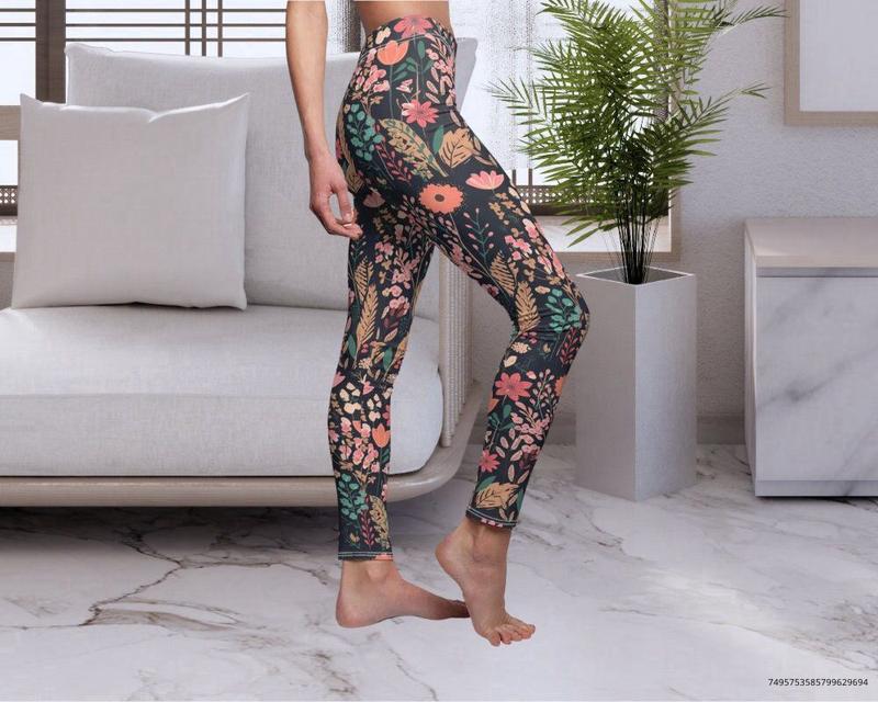 TikTok Shop Modern Retro Boho Women s Leggings Floral Bohemian Yoga Running Boho Flowers Womens Clothing Boho Womens Outfit Jogging Tights