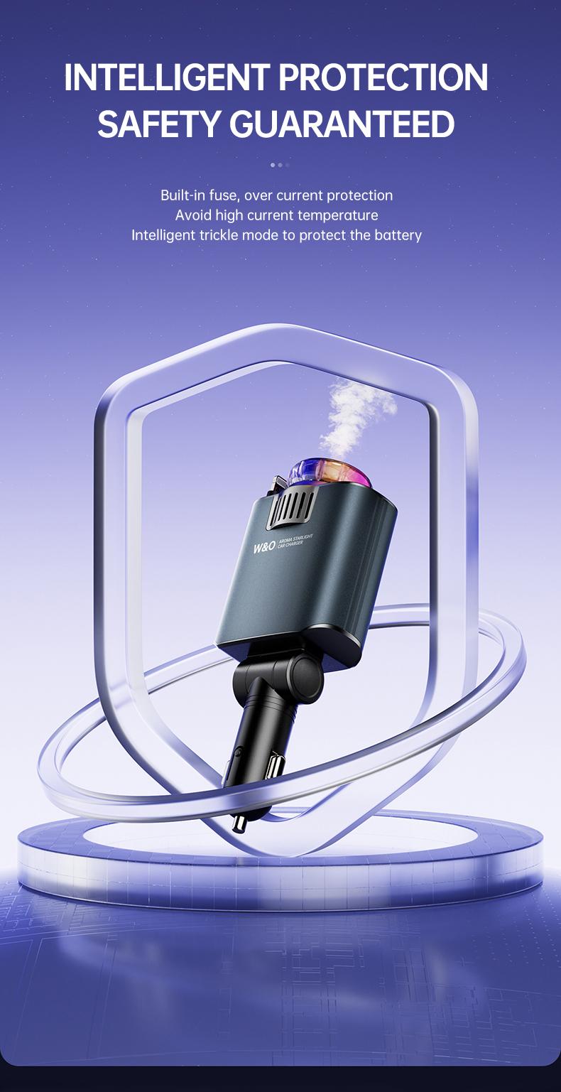 Product Introduction of W&O Aromatic Starlight In Car Roof Retractable Car Charger with Lightning Cable, Dual Charge Port (3*15ml Bottles), Fast Charging Adapter - Automotive 14