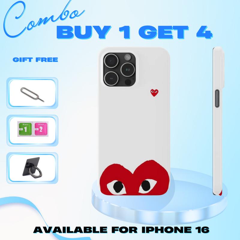 TikTok Shop BUY 1 GET 4 Phone Cases Comme Des Garcons Red fit for iPhone 7 8 X 11 12 13 14 15 16 gifts including screen cleaning paper SIM Eject Tool and phone ring holder