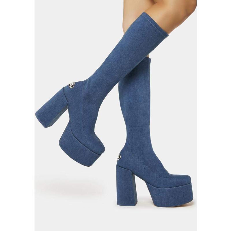 Denim platform boots hotsell