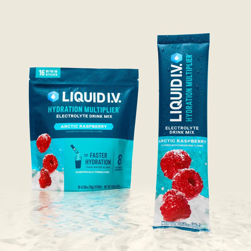 Liquid I.V. Hydration Multiplier - Arctic Raspberry - Hydration Powder Packets | Electrolyte Powder Drink Mix | Convenient Single-Serving Sticks | 8 Vitamins & Nutrients | 1 Pack (16 Servings)