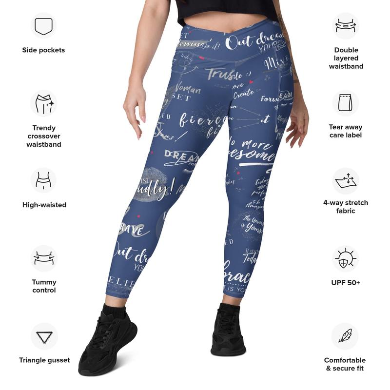 TikTok Shop Girl Power Crossover Leggings with Pockets Blue