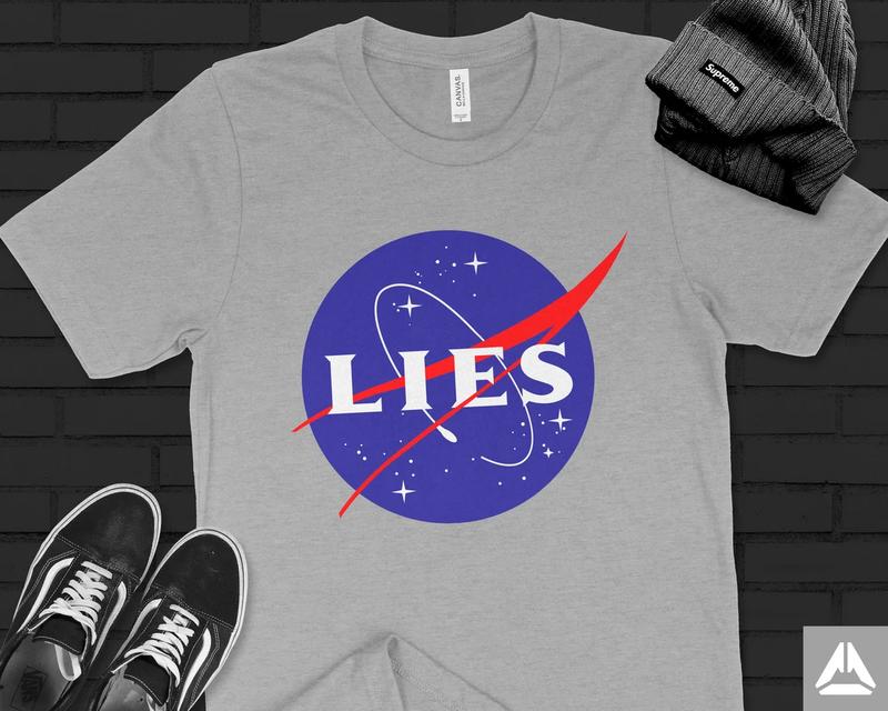 TikTok Shop NASA LIES Shirt Logo Flip Shirt Conspiracy Shirt Conspiracy Theorist T Shirt Flat Earth Space is Fake Flat Earth T Shirt Meme Shirt Menswear Top