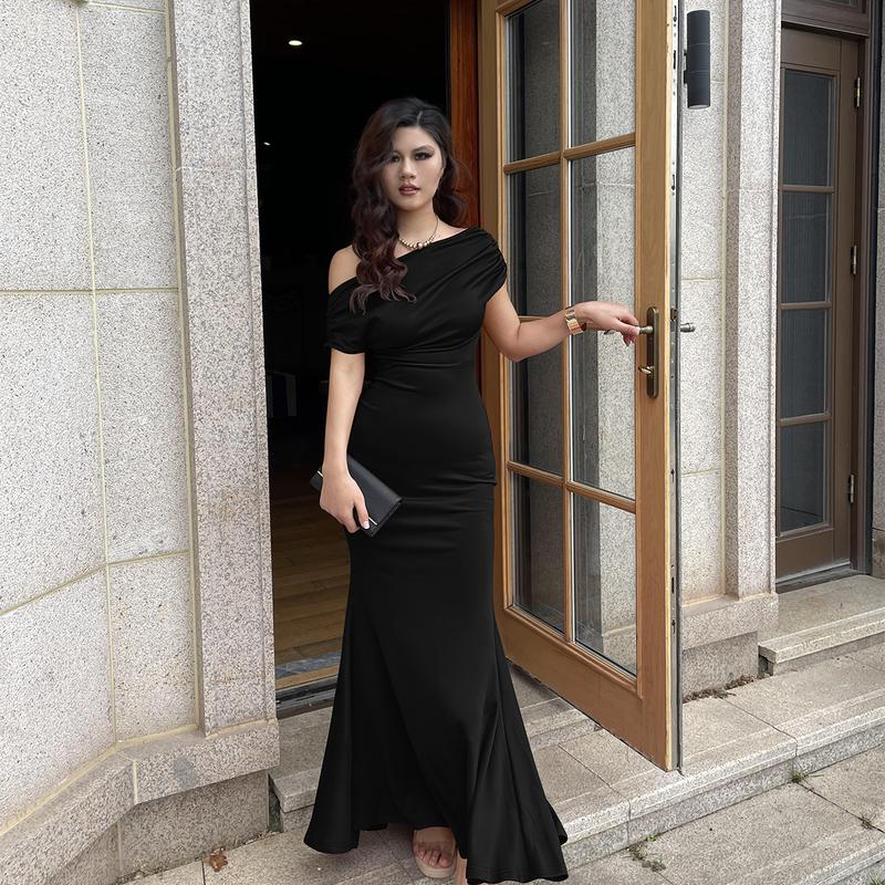 TikTok Shop OYS Women s Elegant Sleeveless Off Shoulder Bodycon Long Formal Party Evening Dress Fabric Polyester