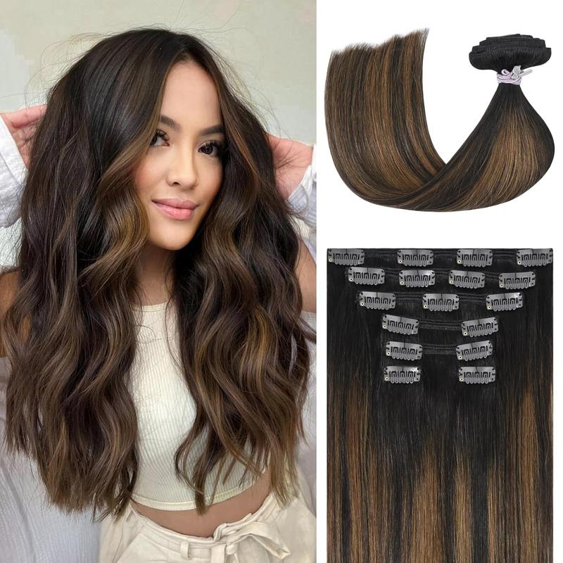 TikTok Shop Hair Extensions Real Human Hair Clip ins Balayage Hair Extensions 14 Inch 120g 2 6 2 Dark Brown to Chestnut Brown Clip in Hair Extensions Remy Human Hair Extensions Clip ins for Women