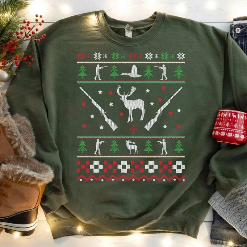 TikTok Shop Duck Hunting Christmas Sweatshirt Hunting Duck Ugly Christmas Sweater Hunter Christmas T shirt Duck The Halls Sport