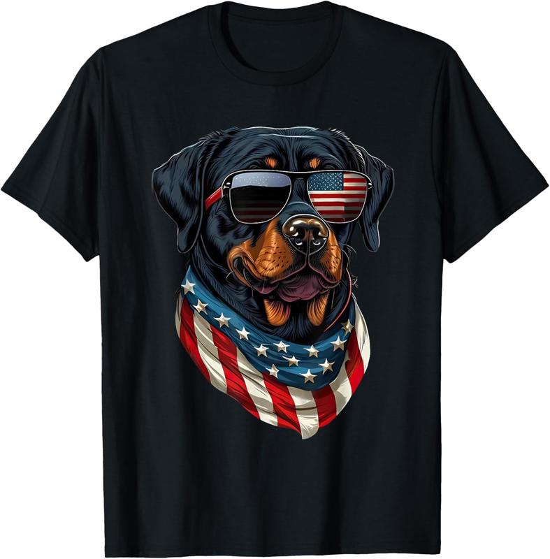 TikTok Shop: Rottweiler 4th of July American Flag Glasses Stay cool Men T- Shirt