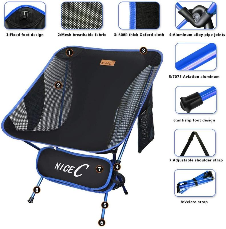 TikTok Shop NiceC Ultralight Portable Folding Backpacking Camping Chair with 2 Storage Bags