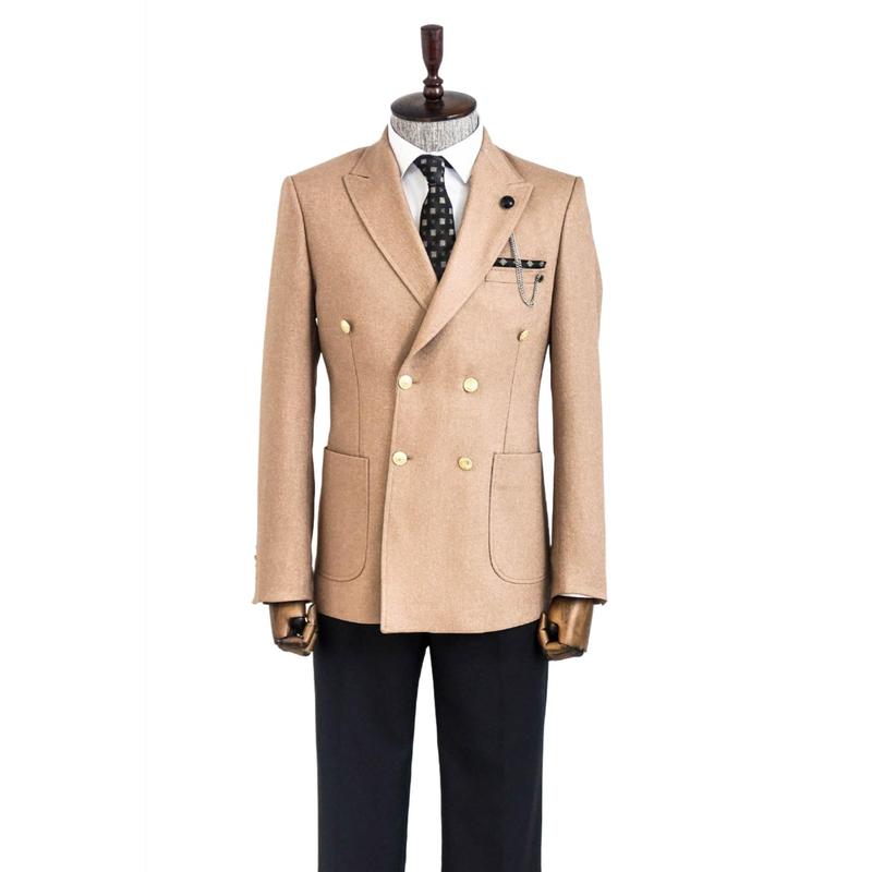 TikTok Shop Double Breasted Slim Fit Cream Men Blazer Wessi