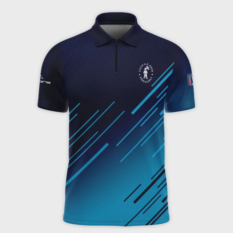 TikTok Shop 124th U.S. Open Pinehurst Cobra Golf Dark Blue Line Pattern Zipper Polo Shirt Style Classic