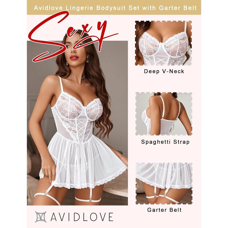 TikTok Shop Lingerie Women Sexy Lace Mesh Chemise Boudoir Nighty with Garter