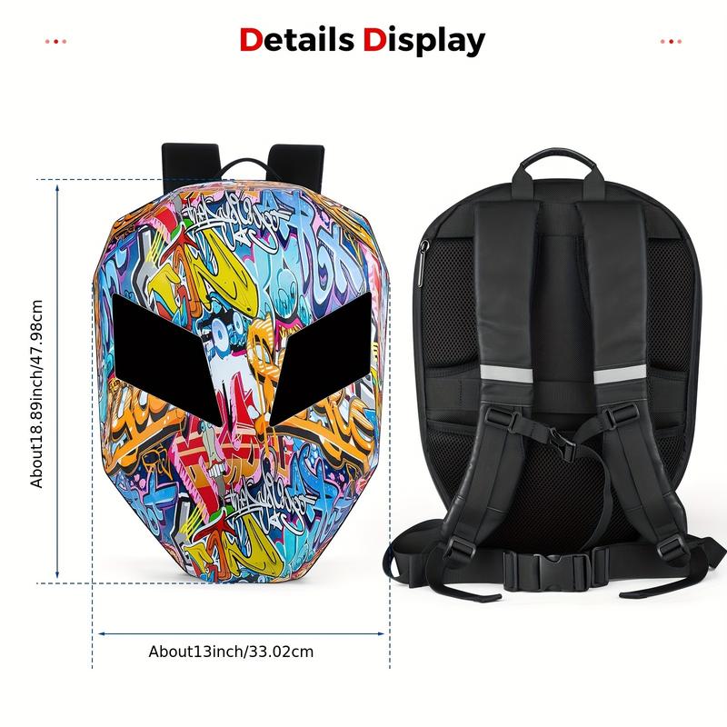 TikTok Shop 2024 New Graffiti Style Led Motorcycle Helmet Backpack Expandable Storage Space USB Charging Hand Wash Or Dry Cleaning 36V Or below Voltage Suitable for Outdoor Use Street Style Men s Fash...