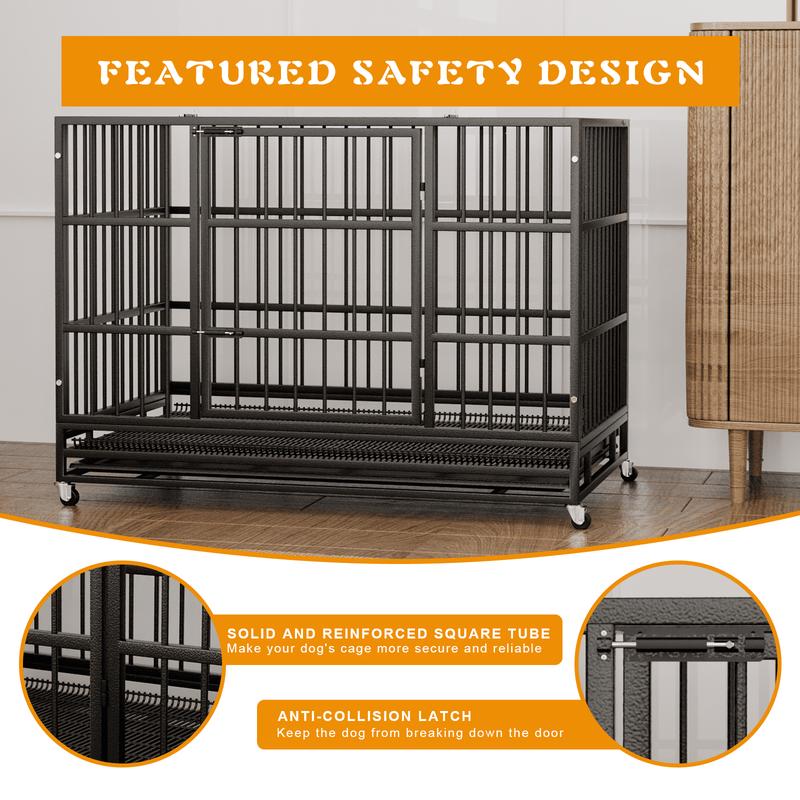 TikTok Shop 48 Inch Heavy Duty Dog Crate with Wheels for Indoor and Outdoor Large Dog Kennel with Removable Tray