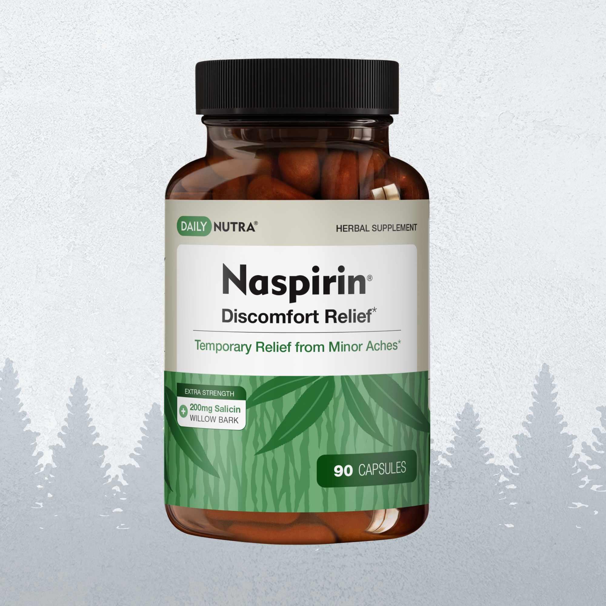 Daily Nutra Naspirin Discomfort Relief 90 Capsules with 200mg Salicylic Acid & Willow Bark for Temporary Minor Aches Healthcare Supplement
