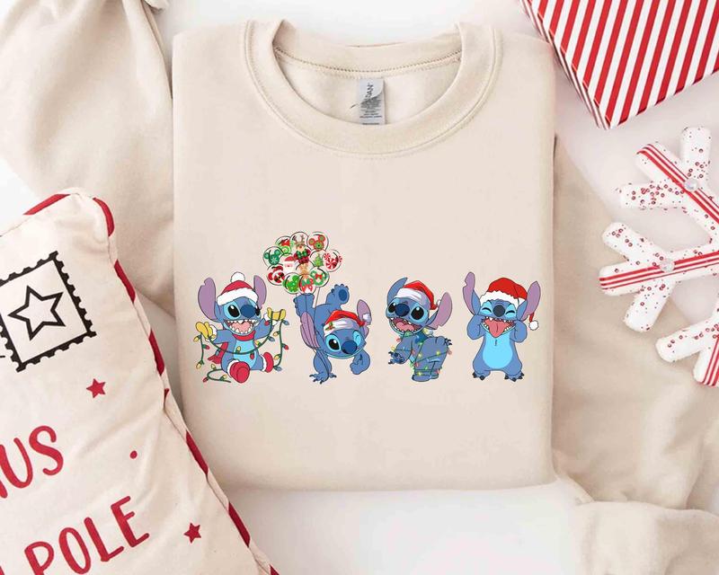 TikTok Shop DISNEY MICKEY CO. Cute Disney Santa Stitch Christmas Balloon Sweatshirt Mickey s Very Merry Xmas Party Matching T shirt Disney Vacation Family Gift