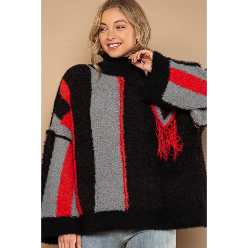 Color block fringe sweater best sale