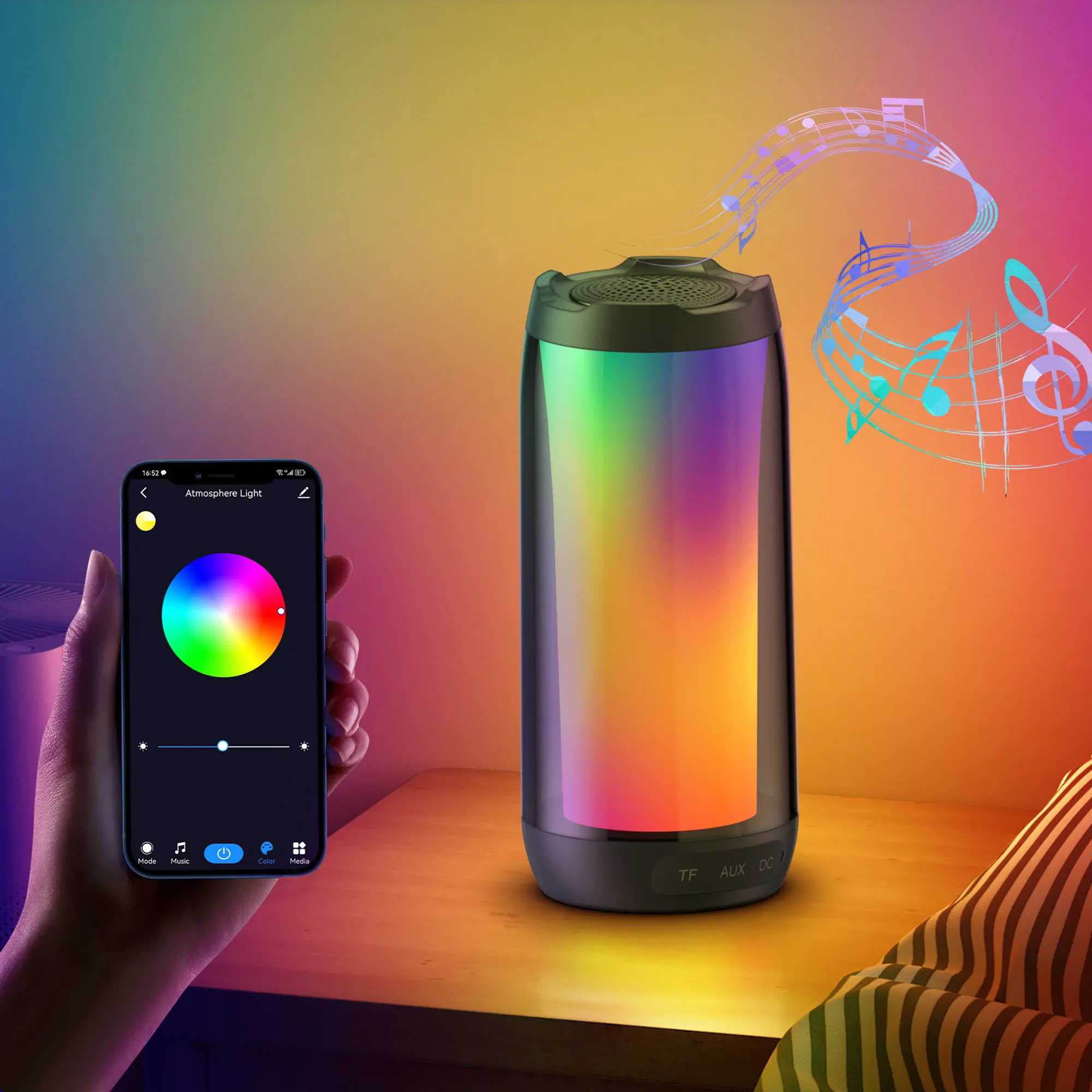 RGB Table Lamp, Smart Lamp Work with Alexa, Bluetooth Speaker, Music Sync and 17 Scene Modes, Ambiance Color Changing Lamp for Bedroom Decor, APP Control, SP-DL057