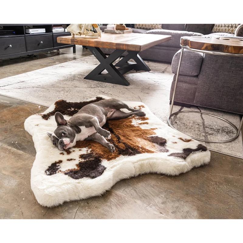 TikTok Shop Brown Faux Cowhide Paw Puprug Memory Foam Animal Print Dog Bed