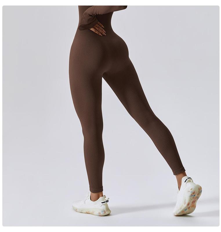 CURLADY Solid Color Ribbed Long Sleeve Seamless Jumpsuit UK