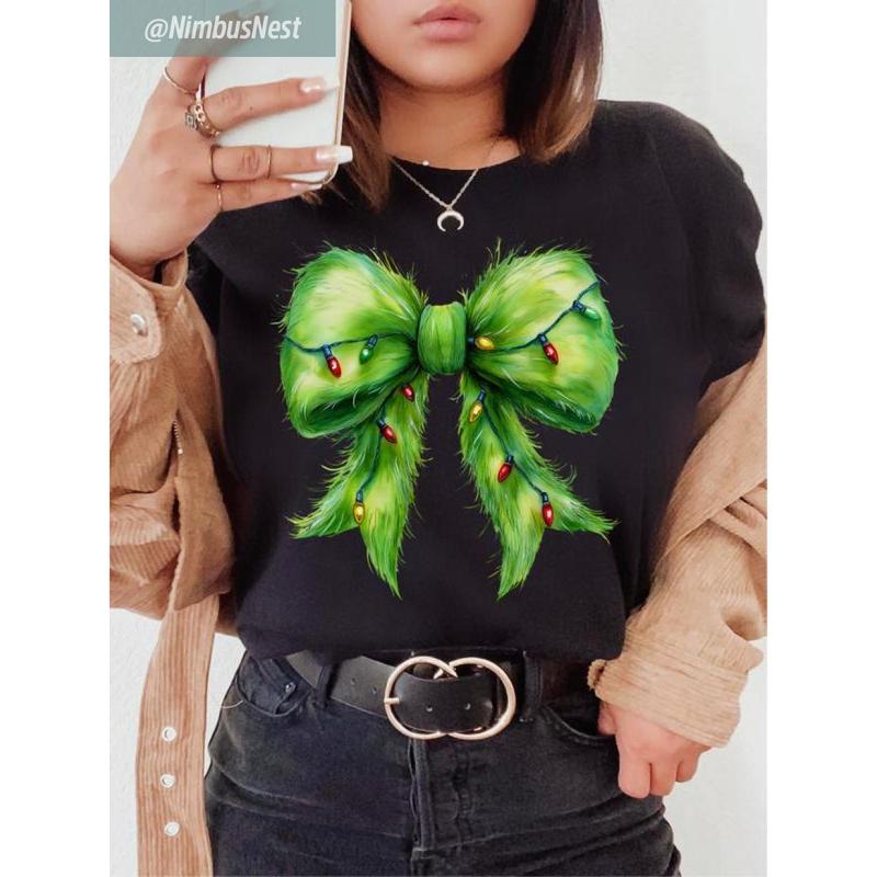 TikTok Shop Furry Christmas Light Bow Clothing Womenswear Casual Love Comfortable Sweater Vintage Inspired Graphic Sweater Personalized Sweater Trendy Design Bold Statements Wear Your Words