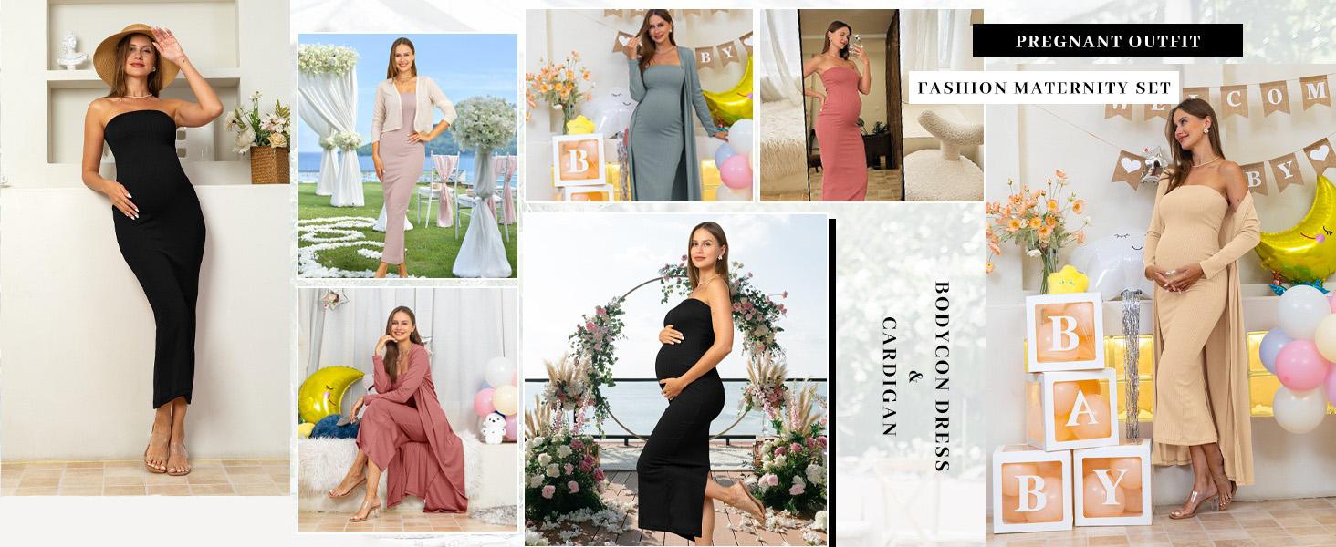 Maternity Tube Dress – Long Baby Shower Gown with Cardigan for Weddings & Gender Reveal Photos 5 b45be86563454c02a36ec1a9f29522d0~tplv omjb5zjo8w origin jpeg