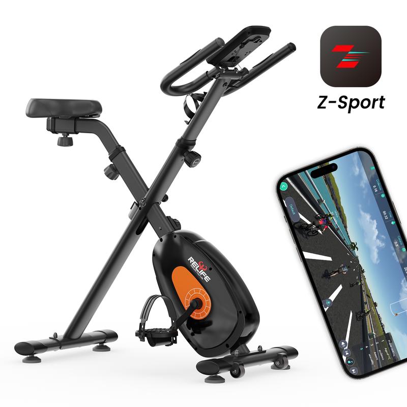 TikTok Shop RELIFE REBUILD YOUR LIFE Foldable Exercise Bike with 8 Magnetic Resistance Levels LCD Display Smart Fitness Stationary Bike Indoor Cycling Bicycle