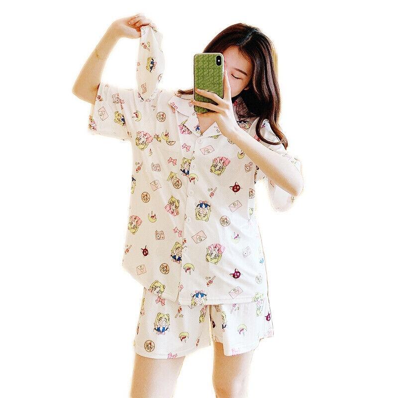 Anime Sailor Moon Short Sleeve Sleepwear Women Pajamas Two Piece