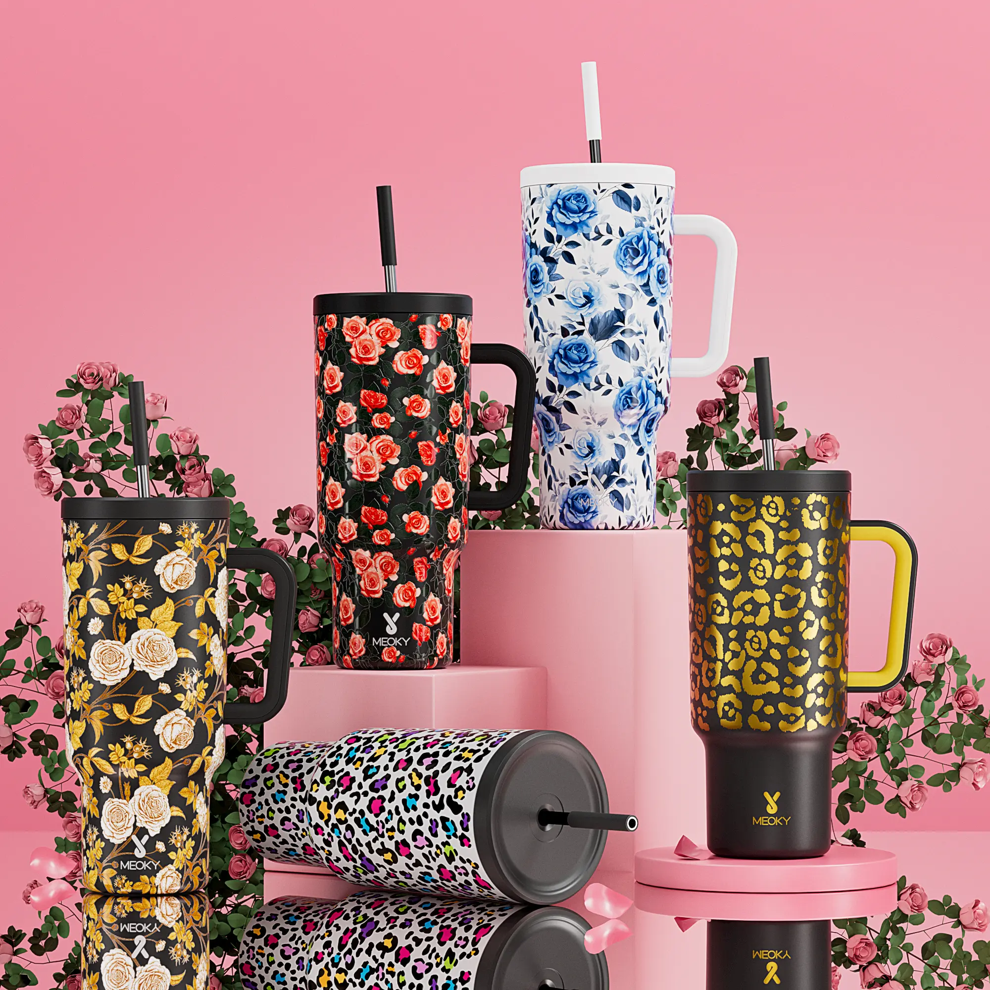 【Delivery within three days】MEOKY Reusable Stainless Steel Car Cup,Portable Leak-proof Water Cup, Keeps Cold for 24 Hours,Suitable for Outdoor Travel