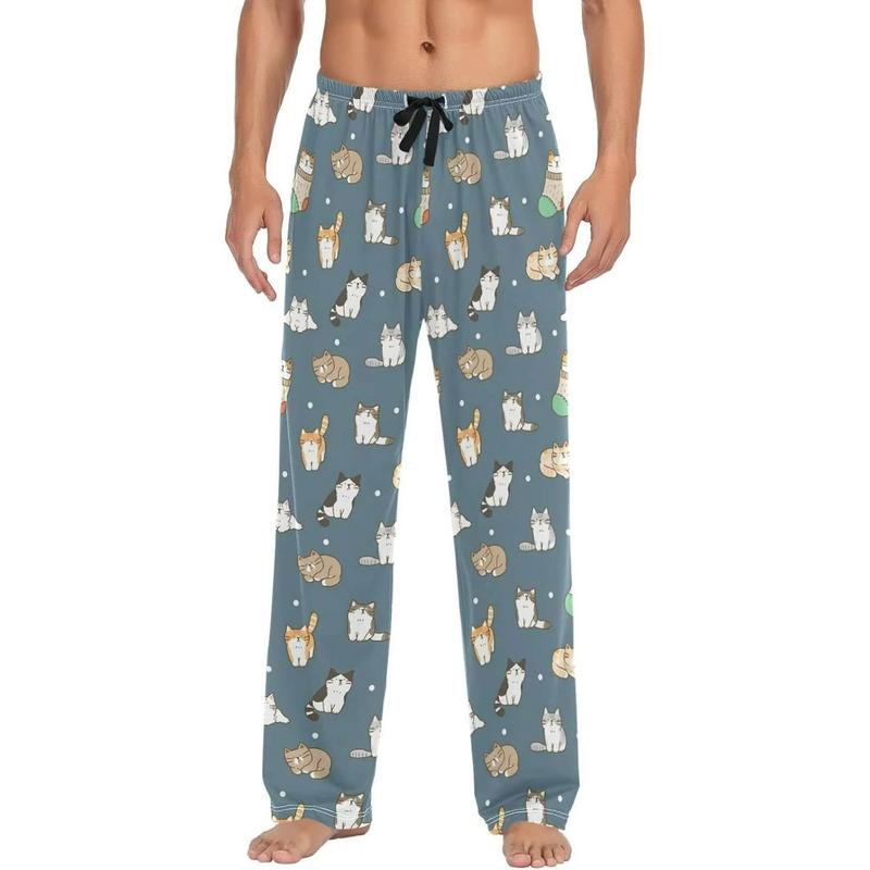 TikTok Shop GZHJMY Cat Pajama Pants for Men Lounge Pants Lightweight Men Pajama Bottoms with Drawstring Pockets Christmas New Year Birthday Gifts Medium