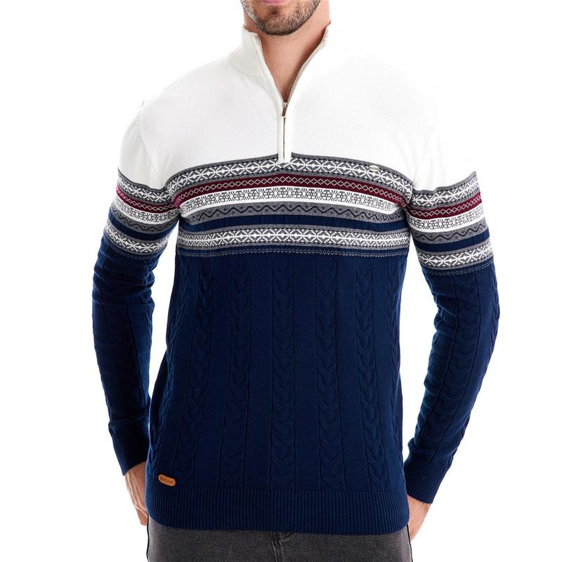 TikTok Shop Autumn and winter foreign trade new European size stand up collar men s sweater semi zipper cotton men s splicing casual knitted sweater