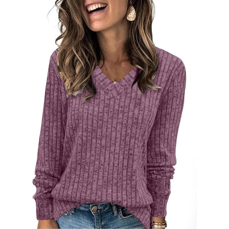 TikTok Shop 2 V Neck Long Sleeve Shirts for Women Casual Fall Tops Lightweight Tunic Sweaters Fashion Clothes 2024