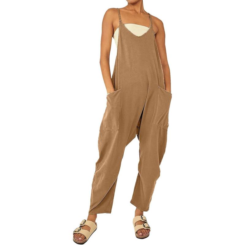 TikTok Shop Women Jumpsuits Casual 2024 Summer Rompers Sleeveless Loose Spaghetti Strap Baggy Overalls with Pockets Jumpers