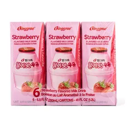 Binggrae Milk Drink, Strawberry Flavor 6 ct