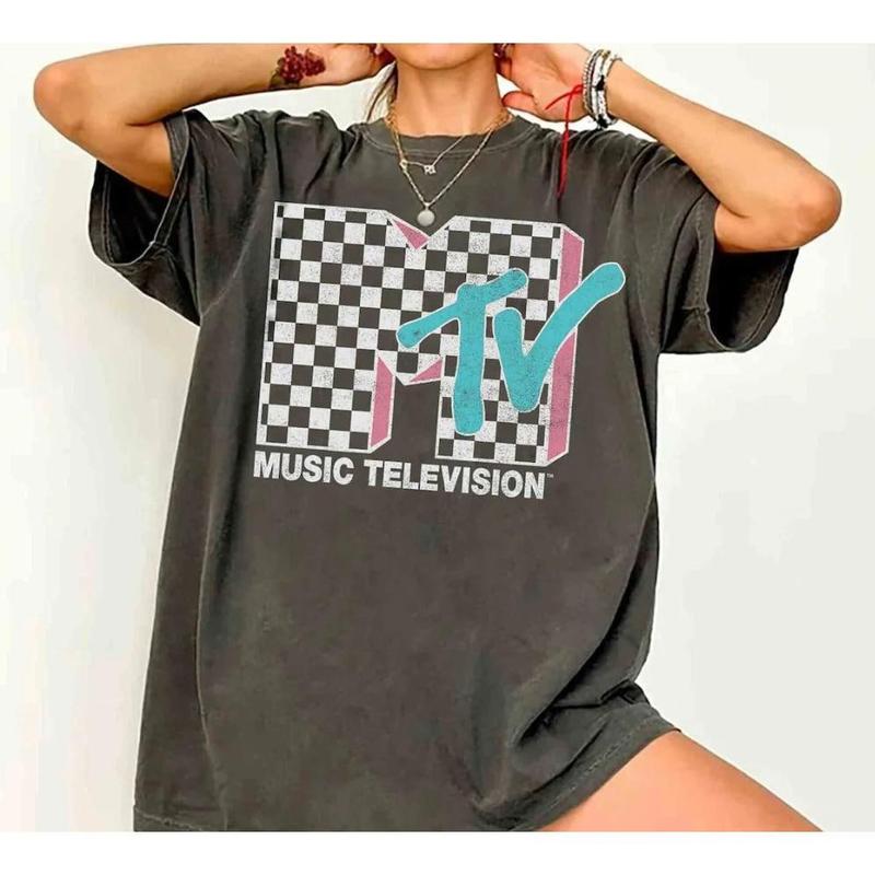 Mtv Neon Distressed Checkered Logo Graphic T-Shirt Mtv Neon Distressed Checkered Logo Graphic T-Shirt