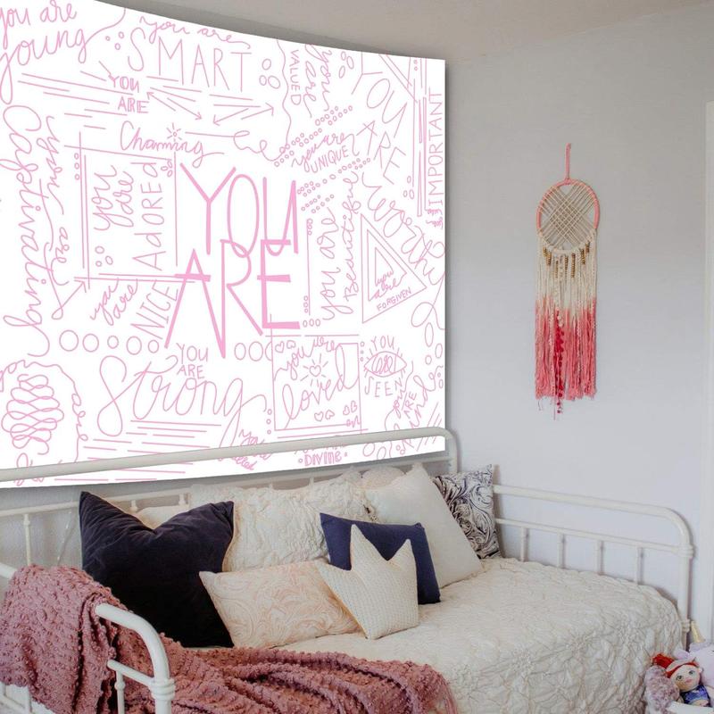 TikTok Shop You are Wall Tapestry Inspirational Wall Art Positive Saying Wall Hanging White Tapestry for Teen Girl Bedroom Dorm 51.2 x 59.1 Inches White Pink Decor Gift