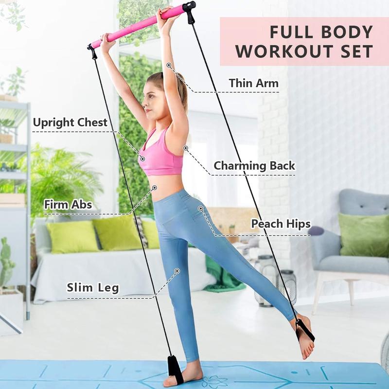 TikTok Shop Pilates Bar Kit with Resistance Band Portable Toning Bar Yoga Pilates Equipment Exercise Stick 8 Shape Body Shaping Resime Bar 25 Pounds Pink