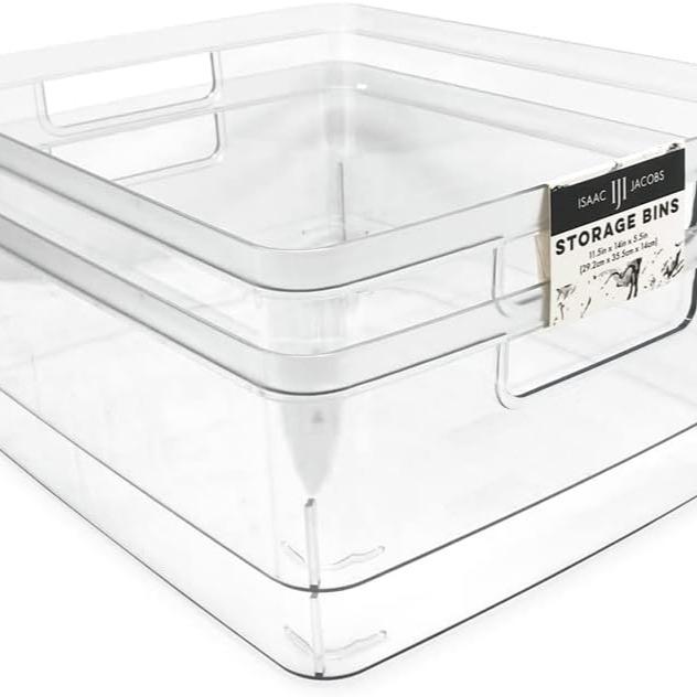 TikTok Shop 2 Pack Extra Large Clear Storage Bins 11.5 L x 14 W x 9 H w Cutout Handles Plastic Organizer for Home for Kitchen Fridge Pantry BPA Free Food Safe 2 Pack Extra Large