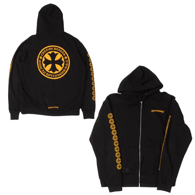 TikTok Shop Chrome Round Cross Yellow Hoodie Zip Logo Hoodie Zip Round Cross Clothing zipper for men and women Chrome Hearts