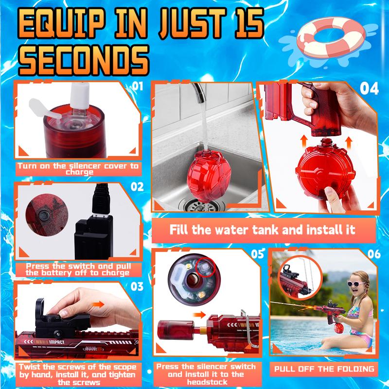 2025 New Upgrade Electric Water Shooter with LED Effects Toys – Long-Range 25-40feet Water Toy for Kids & Adults, High Powered IP67 Waterproof,Fun Summer Outdoor Play, Pool Parties & Gifts,Swimming Pools