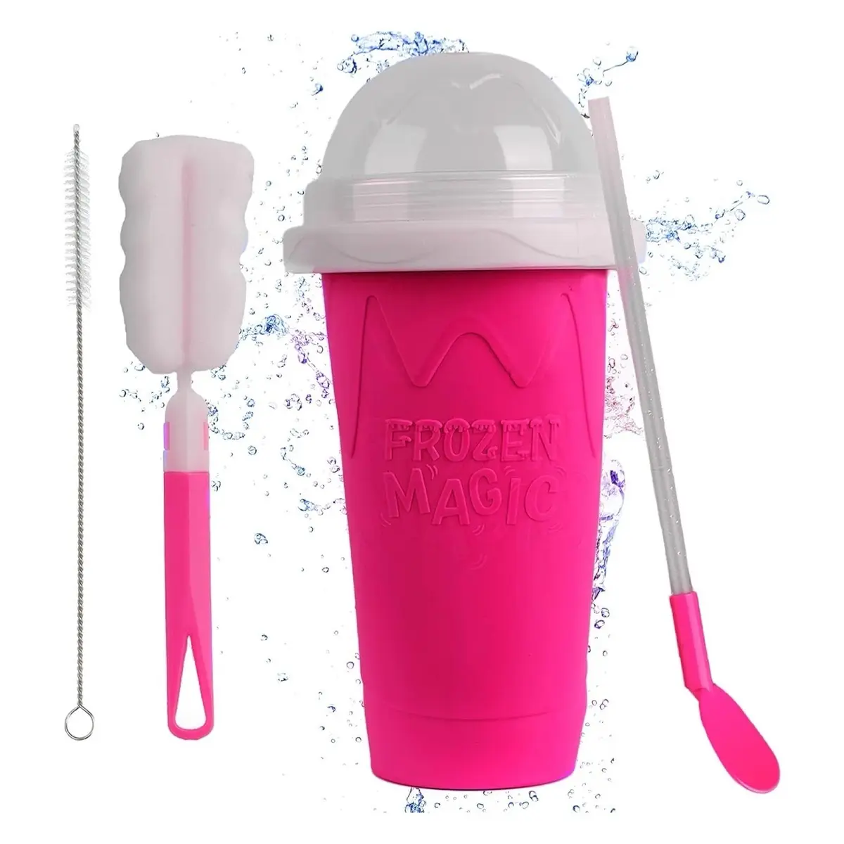Slushy Cup Slushie Maker for any drink Portable and Double Layer Slushie Maker Cup for DIY Drinks Milk Shake Kitchen Reusable Straw Mug Utensils Spoon