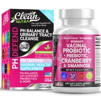 Clean Nutra PH Defend Probiotics for Women pH Blanace with Prebiotics Cranberry Dmannose - Healthy Odor and Tract Support Made in USA