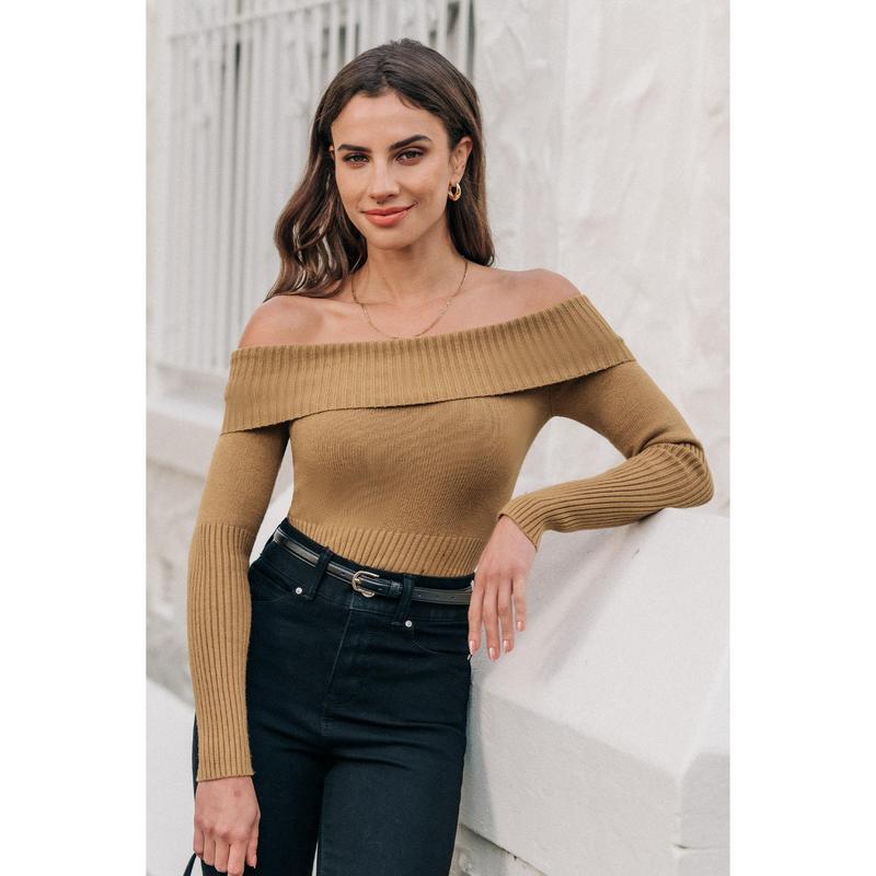 Camel off the shoulder sweater best sale