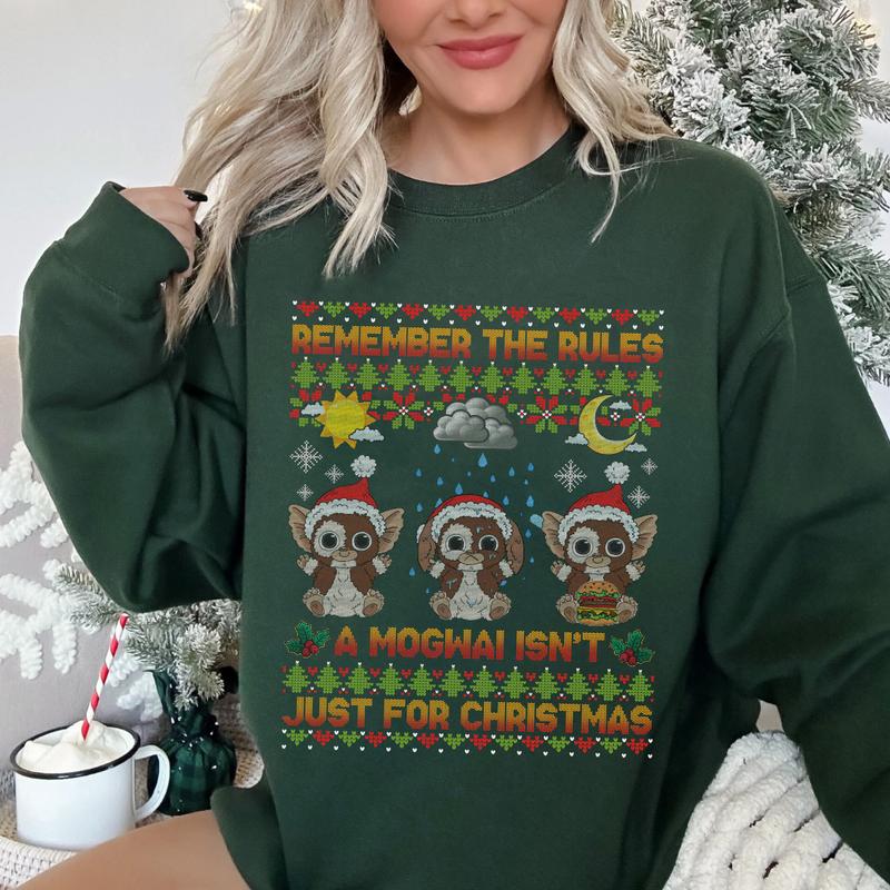 TikTok Shop Gizmo Gremlins Ugly Christmas Sweater Shirt A Mogwai Isnt Just For Christmas Sweatshirt Holiday Season Family Vacation Xmas Party Cotton Fabric