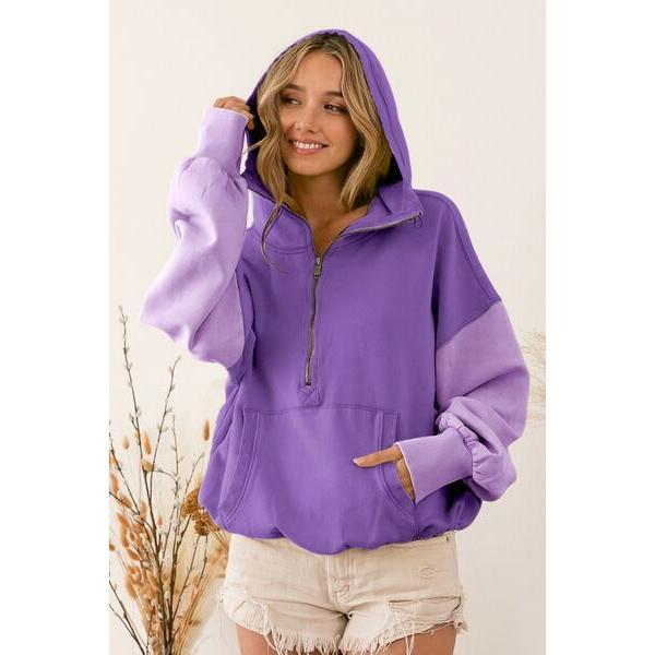 TikTok Shop BiBi Half Zip Contrast Long Sleeve Hoodie