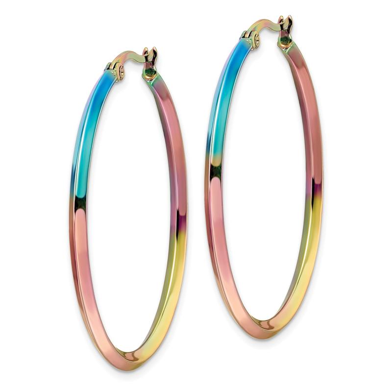 Stainless Steel Polished Rainbow IP-Plated 42 mm Hoop Earrings Stainless Steel Polished Rainbow IP-Plated 42 mm Hoop Earrings