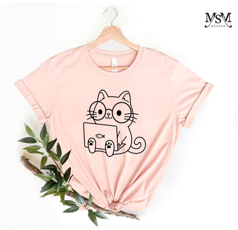 TikTok Shop Nerd Cat Shirt Funny Cat Shirts Funny Cat Shirt Cat Lover Gift for Women Gifts for Cat Lovers Cute Cat Shirt for Woman Pretty Tee